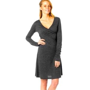 prAna women’s wool blend charcoal grey color faux wrap dress. Size small